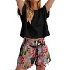 image:imageWIHOLL Two Piece Sets for Women Summer Lounge Short Sets Cap Sleeve Crew Neck Sweatsuit with Pocket XS2XL09black Pink Leaf