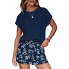 image:imageWIHOLL Two Piece Sets for Women Summer Lounge Short Sets Cap Sleeve Crew Neck Sweatsuit with Pocket XS2XL09blue Floral