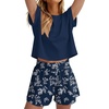 image:imageWIHOLL Two Piece Sets for Women Summer Lounge Short Sets Cap Sleeve Crew Neck Sweatsuit with Pocket XS2XL09blue Floral