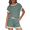 image:imageWIHOLL Two Piece Sets for Women Summer Lounge Short Sets Cap Sleeve Crew Neck Sweatsuit with Pocket XS2XL09green