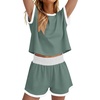 image:imageWIHOLL Two Piece Sets for Women Summer Lounge Short Sets Cap Sleeve Crew Neck Sweatsuit with Pocket XS2XL09green