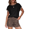 image:imageWIHOLL Two Piece Sets for Women Summer Lounge Short Sets Cap Sleeve Crew Neck Sweatsuit with Pocket XS2XL09leopard Print2