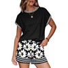 image:imageWIHOLL Two Piece Sets for Women Summer Lounge Short Sets Cap Sleeve Crew Neck Sweatsuit with Pocket XS2XL09vintage Floral