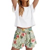image:imageWIHOLL Two Piece Sets for Women Summer Lounge Short Sets Cap Sleeve Crew Neck Sweatsuit with Pocket XS2XL09white Green Leaf