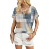image:imageWIHOLL Womens Blouses Spring Tops Short Sleeve Shirts Dressy Casual Summer Vacation Fashion Clothing 2026Blue and Orange Plaid