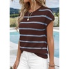 image:imageWIHOLL Womens Lightweight Sweater Spring Summer Fall Outfits Cap Sleeve Hollow Out Knit Fashion Clothing 2026Blue Brown Stripes