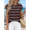 image:imageWIHOLL Womens Lightweight Sweater Spring Summer Fall Outfits Cap Sleeve Hollow Out Knit Fashion Clothing 2026Blue Brown Stripes