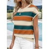 image:imageWIHOLL Womens Lightweight Sweater Spring Summer Fall Outfits Cap Sleeve Hollow Out Knit Fashion Clothing 2026Green Orange Stripes