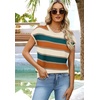 image:imageWIHOLL Womens Lightweight Sweater Spring Summer Fall Outfits Cap Sleeve Hollow Out Knit Fashion Clothing 2026Green Orange Stripes