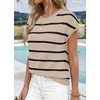 image:imageWIHOLL Womens Lightweight Sweater Spring Summer Fall Outfits Cap Sleeve Hollow Out Knit Fashion Clothing 2026Khaki Black Stripes