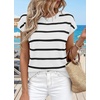 image:imageWIHOLL Womens Lightweight Sweater Spring Summer Fall Outfits Cap Sleeve Hollow Out Knit Fashion Clothing 2026White Black Stripes