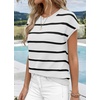image:imageWIHOLL Womens Lightweight Sweater Spring Summer Fall Outfits Cap Sleeve Hollow Out Knit Fashion Clothing 2026White Black Stripes