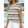 image:imageWIHOLL Womens Lightweight Sweater Spring Summer Fall Outfits Cap Sleeve Hollow Out Knit Fashion Clothing 2026Yellow Blue Stripes