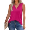 image:imageWIHOLL Womens Loose Fit V Neck Lace Sleeveless Summer Tank TopHot Pink