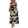 image:imageWIHOLL Womens Maxi Dresses V Neck Vacation Beach Sundresses Floral Travel Summer DressFloral Black Leaves