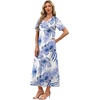 image:imageWIHOLL Womens Maxi Dresses V Neck Vacation Beach Sundresses Floral Travel Summer DressFloral Blue Leaves