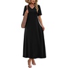 image:imageWIHOLL Womens Maxi Dresses V Neck Vacation Beach Sundresses Floral Travel Summer DressPlain Black