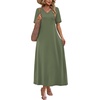 image:imageWIHOLL Womens Maxi Dresses V Neck Vacation Beach Sundresses Floral Travel Summer DressPlain Green