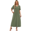 image:imageWIHOLL Womens Maxi Dresses V Neck Vacation Beach Sundresses Floral Travel Summer DressPlain Green