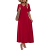 image:imageWIHOLL Womens Maxi Dresses V Neck Vacation Beach Sundresses Floral Travel Summer DressPlain Red