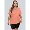image:imageWIHOLL Womens Oversized Tshirts Summer Tops 2025 Short Sleeve V Neck Shirts Outfits Plus Size Clothes Coral S