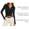 image:imageWIHOLL Womens Polo Shirts Long Sleeve Business Casual Tops Collared V Neck Ribbed Knit Sweater Slim Fit BlousesBlack