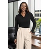 image:imageWIHOLL Womens Polo Shirts Long Sleeve Business Casual Tops Collared V Neck Ribbed Knit Sweater Slim Fit BlousesBlack