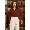 image:imageWIHOLL Womens Polo Shirts Long Sleeve Business Casual Tops Collared V Neck Ribbed Knit Sweater Slim Fit BlousesBurgundy