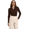image:imageWIHOLL Womens Polo Shirts Long Sleeve Business Casual Tops Collared V Neck Ribbed Knit Sweater Slim Fit BlousesCoffee