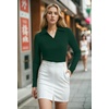 image:imageWIHOLL Womens Polo Shirts Long Sleeve Business Casual Tops Collared V Neck Ribbed Knit Sweater Slim Fit BlousesDark Green