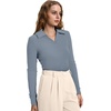 image:imageWIHOLL Womens Polo Shirts Long Sleeve Business Casual Tops Collared V Neck Ribbed Knit Sweater Slim Fit BlousesDusty Blue