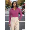 image:imageWIHOLL Womens Polo Shirts Long Sleeve Business Casual Tops Collared V Neck Ribbed Knit Sweater Slim Fit BlousesHot Pink