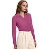 image:imageWIHOLL Womens Polo Shirts Long Sleeve Business Casual Tops Collared V Neck Ribbed Knit Sweater Slim Fit BlousesHot Pink