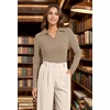 image:imageWIHOLL Womens Polo Shirts Long Sleeve Business Casual Tops Collared V Neck Ribbed Knit Sweater Slim Fit BlousesKhaki