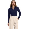 image:imageWIHOLL Womens Polo Shirts Long Sleeve Business Casual Tops Collared V Neck Ribbed Knit Sweater Slim Fit BlousesNavy Blue