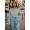 image:imageWIHOLL Womens Polo Shirts Long Sleeve Business Casual Tops Collared V Neck Ribbed Knit Sweater Slim Fit BlousesSage Green