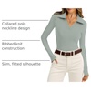 image:imageWIHOLL Womens Polo Shirts Long Sleeve Business Casual Tops Collared V Neck Ribbed Knit Sweater Slim Fit BlousesSage Green