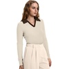 image:imageWIHOLL Womens Polo Shirts Long Sleeve Business Casual Tops Collared V Neck Ribbed Knit Sweater Slim Fit BlousesZapricotchocolate Brown
