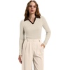 image:imageWIHOLL Womens Polo Shirts Long Sleeve Business Casual Tops Collared V Neck Ribbed Knit Sweater Slim Fit BlousesZapricotchocolate Brown