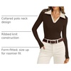 image:imageWIHOLL Womens Polo Shirts Long Sleeve Business Casual Tops Collared V Neck Ribbed Knit Sweater Slim Fit BlousesZchocolate Brownapricot