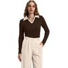 image:imageWIHOLL Womens Polo Shirts Long Sleeve Business Casual Tops Collared V Neck Ribbed Knit Sweater Slim Fit BlousesZchocolate Brownapricot