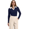 image:imageWIHOLL Womens Polo Shirts Long Sleeve Business Casual Tops Collared V Neck Ribbed Knit Sweater Slim Fit BlousesZnavy Bluewhite