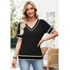 image:imageWIHOLL Womens Short Sleeve Sweater Lightweight Knit Tops Summer Spring Shirts with Buttons Trendy1black White Striped