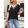 image:imageWIHOLL Womens Short Sleeve Sweater Lightweight Knit Tops Summer Spring Shirts with Buttons Trendy1black White Striped