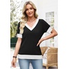image:imageWIHOLL Womens Short Sleeve Sweater Lightweight Knit Tops Summer Spring Shirts with Buttons Trendy1black and White