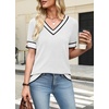 image:imageWIHOLL Womens Short Sleeve Sweater Lightweight Knit Tops Summer Spring Shirts with Buttons Trendy1white Black Striped