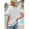 image:imageWIHOLL Womens Short Sleeve Sweater Lightweight Knit Tops Summer Spring Shirts with Buttons Trendy1white Black Striped