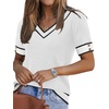 image:imageWIHOLL Womens Short Sleeve Sweater Lightweight Knit Tops Summer Spring Shirts with Buttons Trendy1white Black Striped