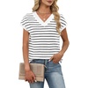 image:imageWIHOLL Womens Short Sleeve Sweater V Neck Cute Summer Fall Striped Pullover1black White