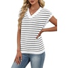 image:imageWIHOLL Womens Short Sleeve Sweater V Neck Cute Summer Fall Striped Pullover1black White
